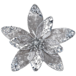 Shatchi Silver Poinsettia Flower 6 Pack - Size: 80 x 1.6 x 1.6cm - Wilko - thumbnail 1