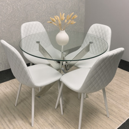 Kosy Koala Maya Gem 4 Seater Round Glass Dining Set White - Multi - Wilko - thumbnail 6