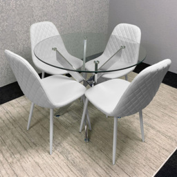 Kosy Koala Maya Gem 4 Seater Round Glass Dining Set White - Multi - Wilko - thumbnail 1