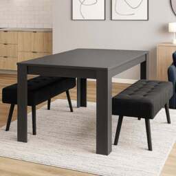 Portland 4 Seater Wooden Dining Bench Set Grey and Black - Multi - Wilko - thumbnail 1