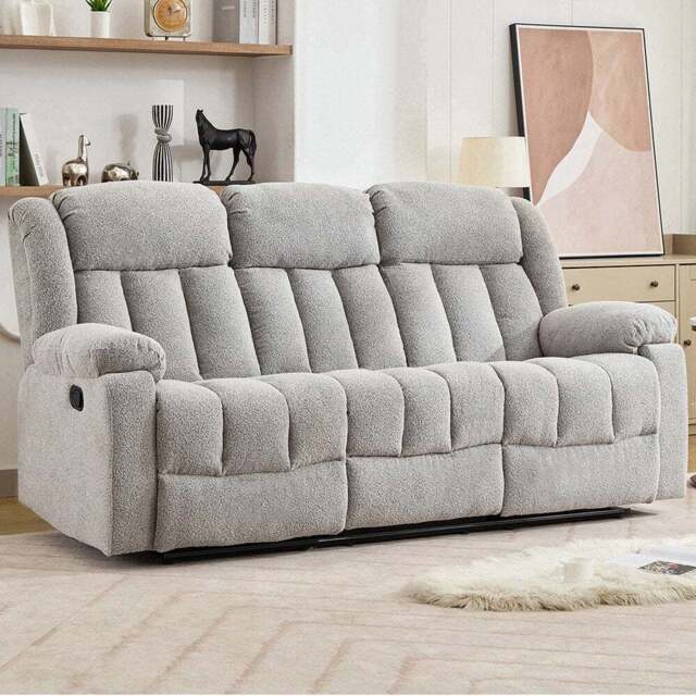 Artemis Home Lovell 3 Seater Light Grey Boucle Manual Recliner Sofa with Centre Console - Wilko - image 1