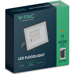 V-TAC 50W RBG and White LED Colour Changing Floodlight - Size: 17.1 x 21.6 x 2.9cm - Black - Wilko - thumbnail 4