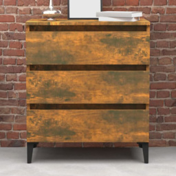 vidaXL 3 Drawer Smoked Oak Sideboard - Size: 69 x 60 x 35cm - Brown - Wilko - thumbnail 1