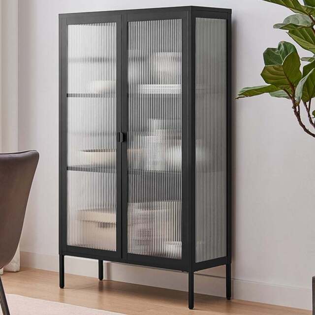 Furniturebox Jaya 2 Door Black Metal Display Cabinet - Wilko - image 1