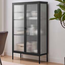 Furniturebox Jaya 2 Door Black Metal Display Cabinet - Wilko - thumbnail 1