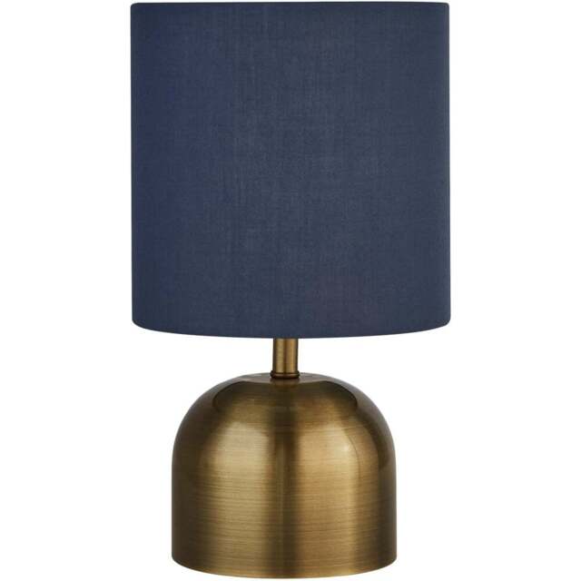Lighting Collection Satin Brass Touch Lamp with Navy Shade - Size: 27.5 x 16 x 16cm - Blue - Wilko - image 1