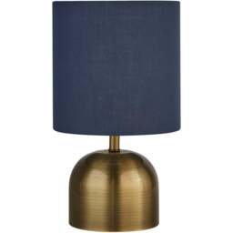 Lighting Collection Satin Brass Touch Lamp with Navy Shade - Size: 27.5 x 16 x 16cm - Blue - Wilko
