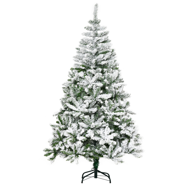 Everglow Green Snow Flocked Artificial Pine Christmas Tree with Steel Base 6ft - Wilko - image 1