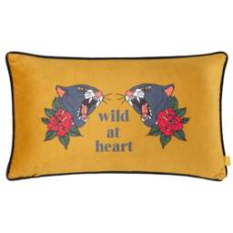 furn. Gold and Black Inked Wild Velvet Piped Cushion - Size: 50 x 30 cm - Multi - Wilko - thumbnail 1