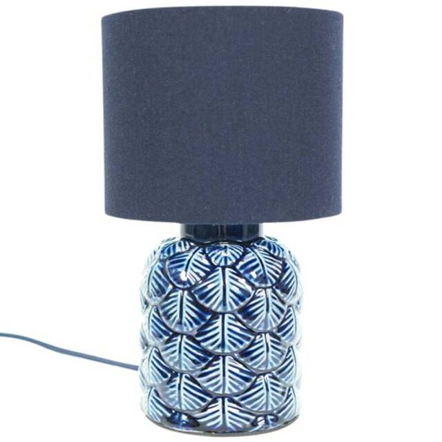 ValueLights Priyah Fabric Shade Navy Ceramic Scallop LED Table Lamp - Size: 25.5 x 15 x 15cm - Blue - Wilko - image 1