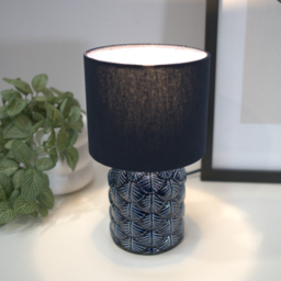 ValueLights Priyah Fabric Shade Navy Ceramic Scallop LED Table Lamp - Size: 25.5 x 15 x 15cm - Blue - Wilko - thumbnail 3