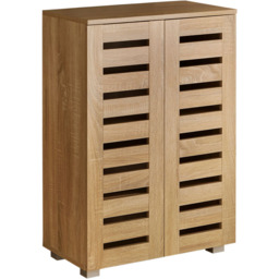 Home Source Oslo 2 Door Oak Effect Shoe Cabinet - Size: 87.2 x 60 x 33cm - Brown - Wilko - thumbnail 3