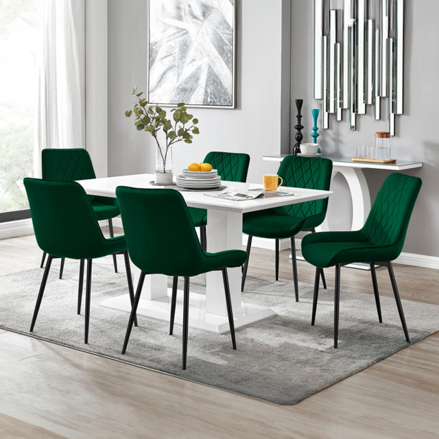 Furniturebox Molini Cesano 6 Seater Dining Set White Gloss Green and Black - Grey - Wilko - image 1