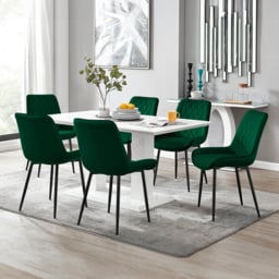 Furniturebox Molini Cesano 6 Seater Dining Set White Gloss Green and Black - Grey - Wilko - thumbnail 1
