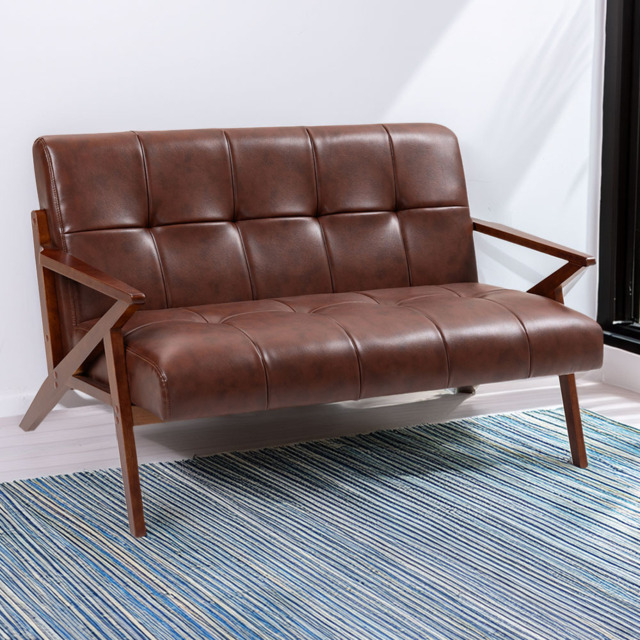 HOMCOM 2 Seater Brown Vintage Sofa - Wilko - image 1