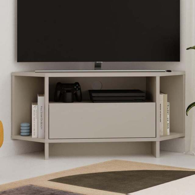 Decortie Viva Single Door 3 Shelf Sandstone Corner TV Stand - Size: 45.3 x 95.7 x 35.4cm - Cream - Wilko - image 1