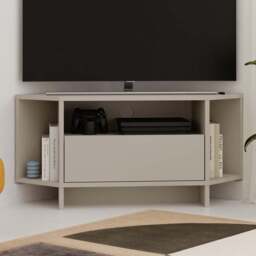 Decortie Viva Single Door 3 Shelf Sandstone Corner TV Stand - Size: 45.3 x 95.7 x 35.4cm - Cream - Wilko - thumbnail 1