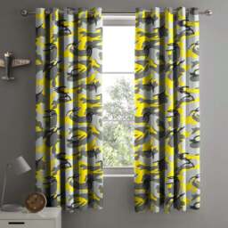 Velosso Yellow Camouflage Pencil Pleat Curtains 168 x 183cm - Size: W 168 x D 183cm - Wilko