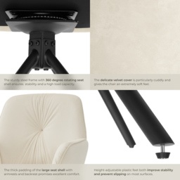 tectake Lenia Set of 4 Cream and Black Velvet Swivel Chair - Size: Single - Wilko - thumbnail 6