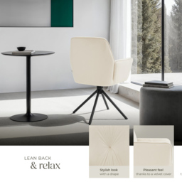 tectake Lenia Set of 4 Cream and Black Velvet Swivel Chair - Size: Single - Wilko - thumbnail 5
