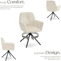 tectake Lenia Set of 4 Cream and Black Velvet Swivel Chair - Size: Single - Wilko - thumbnail 7