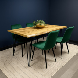 Kosy Koala 4 Seater Velvet Wooden Dining Set Green - Brown - Wilko - thumbnail 5
