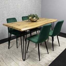 Kosy Koala 4 Seater Velvet Wooden Dining Set Green - Brown - Wilko