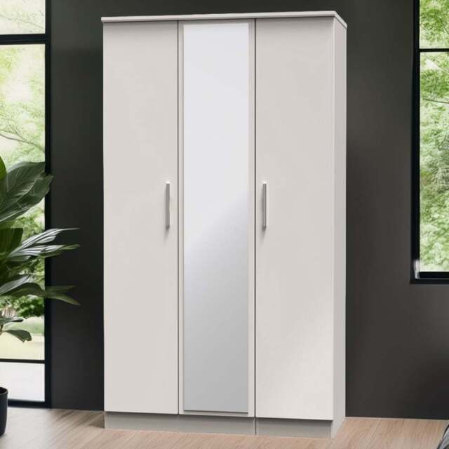 Crowndale Knightsbridge 3 Door Kashmir Gloss Mirror Wardrobe Ready Assembled - Kashmir Gloss & Kashmir - Wilko - image 1
