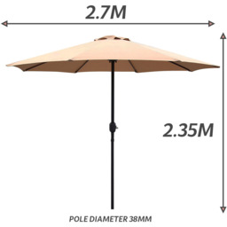 GlamHaus Sand Garden Parasolwith Crank Handle 2.7m - Cream - Wilko - thumbnail 7
