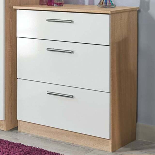 Crowndale Contrast 3 Drawer White and Bardolino Oak Deep Chest Ready Assembled - Wilko - image 1