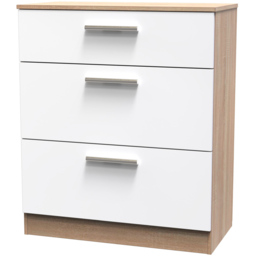 Crowndale Contrast 3 Drawer White and Bardolino Oak Deep Chest Ready Assembled - Wilko - thumbnail 3