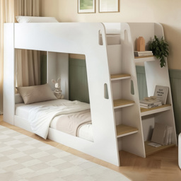 Flair Fern White and Oak Bunk Bed with Side Storage Ladder - Size: 140.3 x 95.6 x 228.8cm - Wilko