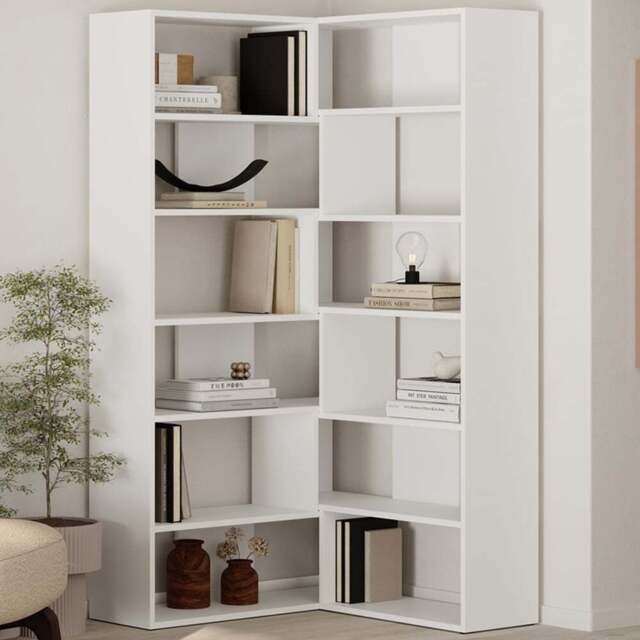 Decortie Molly No.4 12 Shelf White Tall Corner Bookcase - Wilko - image 1