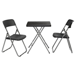 Garden Gear 2 Seater Rattan and Wood Effect Folding Plastic Bistro Set Black - Wilko - thumbnail 3