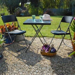 Garden Gear 2 Seater Rattan and Wood Effect Folding Plastic Bistro Set Black - Wilko - thumbnail 1