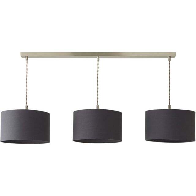 ValueLights Reni Charcoal Drum Shade 3 Drop Bar Chrome Diner LED Ceiling Pendant Light - Size: 123.5 x 98 x 25cm - Black - Wilko - image 1
