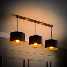 ValueLights Reni Charcoal Drum Shade 3 Drop Bar Chrome Diner LED Ceiling Pendant Light - Size: 123.5 x 98 x 25cm - Black - Wilko - thumbnail 7