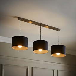 ValueLights Reni Charcoal Drum Shade 3 Drop Bar Chrome Diner LED Ceiling Pendant Light - Size: 123.5 x 98 x 25cm - Black - Wilko - thumbnail 3