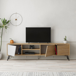 Decortie Fiona 3 Door 2 Shelf White and Oak TV Unit - Size: 48.0  x 180.0  x 35.6 cm - Multi - Wilko - thumbnail 6