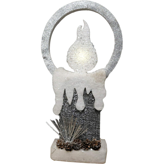 Shatchi Grey Glitter Foam Snow Covered Pre Lit Candle Christmas Decoration 41cm - Size: 41 x 24 x 6.8cm - Wilko - image 1