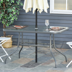 Outsunny Grey Glass Top Curved Metal Garden Table with Parasol Hole - Size: 4 Seater - Wilko