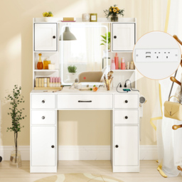 Costway White 5 Drawer 2 Door Makeup Table with LED Mirror - Size: 106 x 40 x 150cm - Wilko - thumbnail 5