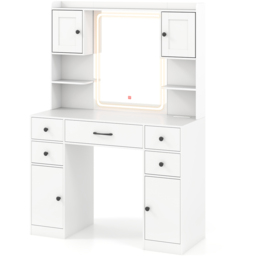 Costway White 5 Drawer 2 Door Makeup Table with LED Mirror - Size: 106 x 40 x 150cm - Wilko - thumbnail 3