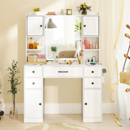 Costway White 5 Drawer 2 Door Makeup Table with LED Mirror - Size: 106 x 40 x 150cm - Wilko - thumbnail 7