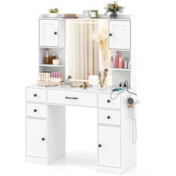Costway White 5 Drawer 2 Door Makeup Table with LED Mirror - Size: 106 x 40 x 150cm - Wilko - thumbnail 4