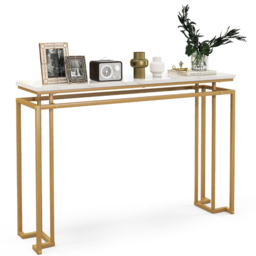 Costway Gold and White Faux Marble Console Table with Geometric Frame - Size: 131 x 37 x 9cm - Wilko - thumbnail 3
