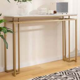 Costway Gold and White Faux Marble Console Table with Geometric Frame - Size: 131 x 37 x 9cm - Wilko - thumbnail 1