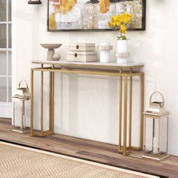 Costway Gold and White Faux Marble Console Table with Geometric Frame - Size: 131 x 37 x 9cm - Wilko - thumbnail 4