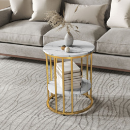 HOMCOM Marble-Effect and Gold Round Coffee Table Set of 2 - Size: 55 x 45 x 45cm - Orange - Wilko - thumbnail 5