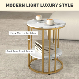 HOMCOM Marble-Effect and Gold Round Coffee Table Set of 2 - Size: 55 x 45 x 45cm - Orange - Wilko - thumbnail 7